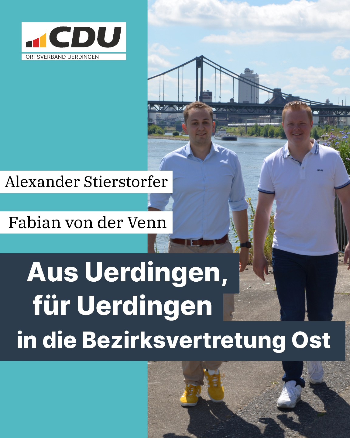 Unsere Jungs für die Bezirksvertretung. 
Leider stehen auf dem Wahlschein nur die ersten 3 Listenplätze.
Für Uerdingen stellen sich Alex und Fabian auf und wollen Uerdingen und den Bereich Krefeld Ost mit gestalten. 🙂🥳